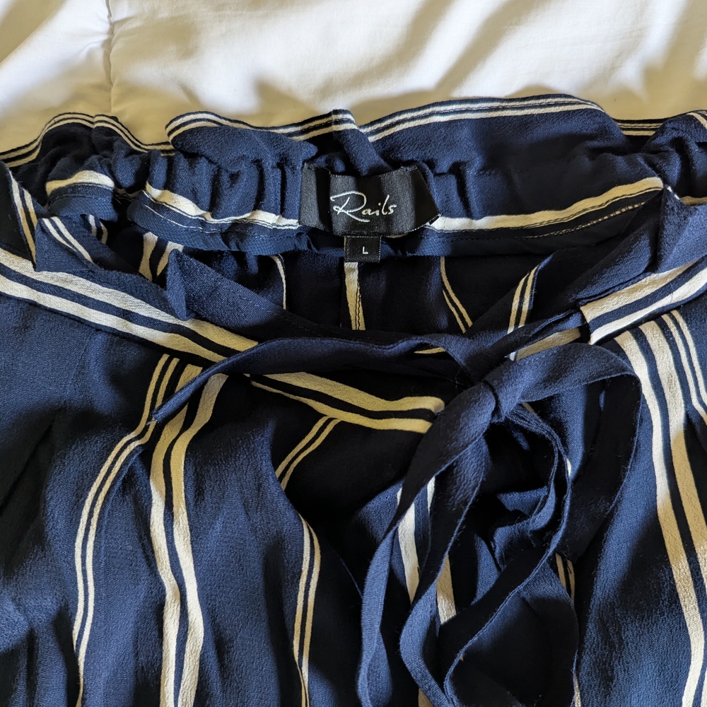 Rails Navy and White Striped Blouse